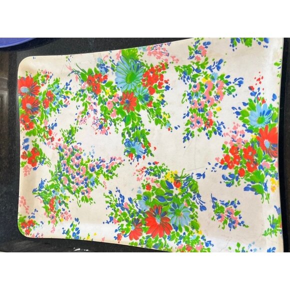 Vtg 1970's Floral Acrylic Tray Serving Tray Original Label On Base 15.5" x 11.5" - Picture 1 of 6